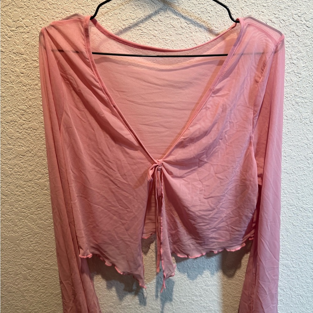 SHEIN Pink Sheer Curve Top